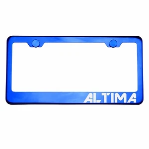 Marco de placa azul cromo ALTIMA tapa de tornillo de metal grabado con láser - Imagen 1 de 8