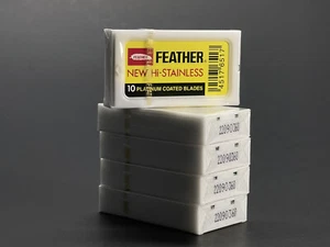 50 FEATHER Hi-Stainless Platinum Double Edge Safety Razor Blades 5 Packs of 10 - Picture 1 of 8