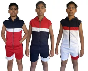 Kids Tracksuit Boys 2 piece Set Slim Fit Fleece Shorts Zip Hoodie 1-12 years - Picture 1 of 5