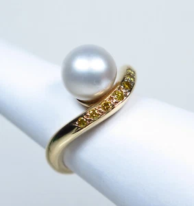 Australian South Sea Pearl 18ct Gold & Yellow Diamond Ring - Picture 1 of 8