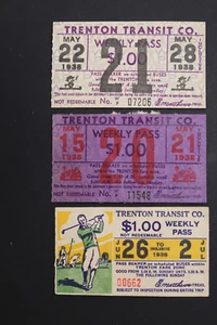 1938 TRENTON TRANSIT CO. BIGLIETTO PASS SETTIMANALE SET DI 3 - Foto 1 di 2