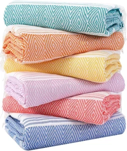 Oversized Cotton Turkish Beach Towels Set - 6 Pack Quick Dry & Sand Free - Picture 1 of 12