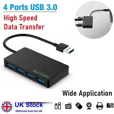  USB 3.0 Hub 4 Port Ultra Slim Adapter Multiple Ports For PC Laptop MacBook UK • 4.99£