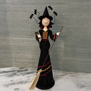 Extrem selten Pier1 Imports Halloween 17" Glitzer Metall Hexe Fledermäuse & Zauber Buch - Bild 1 von 15