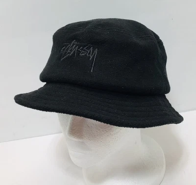 Stussy Fleece Bucket Hat Mens Large / XL Embroidered Cap Black - Image 1 of 4