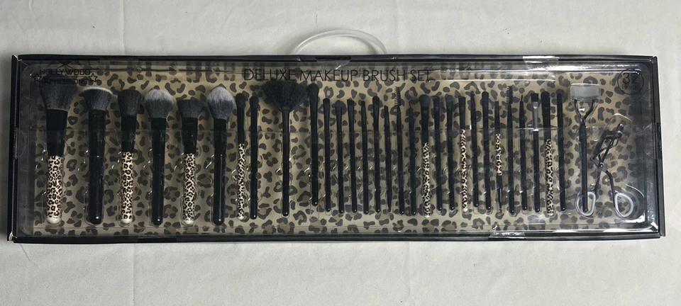 Juego de herramientas de brochas de maquillaje Hollywood Deluxe 32 piezas, impresión de guepardo/negro   Foto 1 de 4