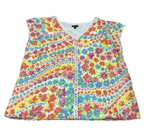 Talbots Mujer Boho Chic Top Acuarela Floral Forrado Artístico Encaje Ribete Grande - Imagen 1 de 4
