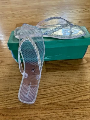 Lauren Lorraine Style Tampa Sz 8 Clear Jelly Sandals Rhinestone Flip Flops NEW - Image 1 of 4
