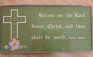 Vtg Believe in the Lord..Acts Hand Painted Glass Chain Frame Religious Wall Sign - Picture 1 of 4