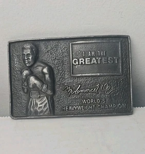 MUHAMMAD ALI VINTAGE PEWTER BELT BUCKLE. I AM THE GREATEST (A) - Picture 1 of 8