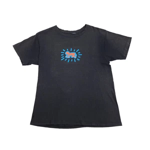KEITH HARING POP SHOP T-SHIRT "Radiant Baby / Barking Dog" Distressed 80s Size L - Picture 1 of 13