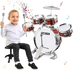 Kids Drum Kit, Junior Jazz Drum Set Toddler Toy 5 Drums with Stool Pedal Cymbal - Picture 1 of 7