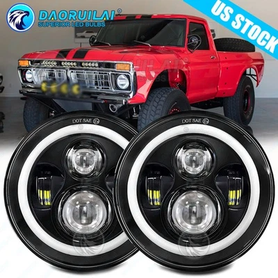 Par de faros LED redondos de 7" para camioneta Dodge B100 B200 B300 1971-1978 Foto 1 de 4