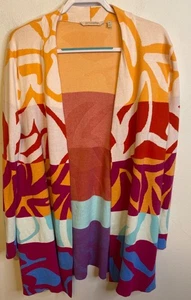 SOFT SURROUNDINGS Sweater Open Front Cardigan Long XL Color Burst Women - Picture 1 of 3