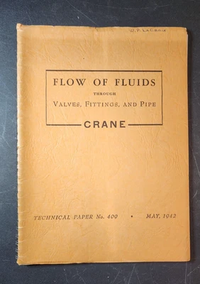 1942 CRANE Technical Paper No. 400 Flow of Fluids, Valves, Fittings and Pipe - Image 1 of 4