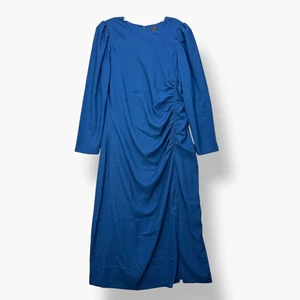 Vestido Ann Taylor Mujer Talla 12 Azul Manga Larga Acanalado Midi Forrado Fiesta Carrera - Imagen 1 de 13