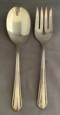 Cuchara para servir y tenedor para servir carne fría Croydon-Mary Lee Rogers plateado, 1932 Foto 1 de 2