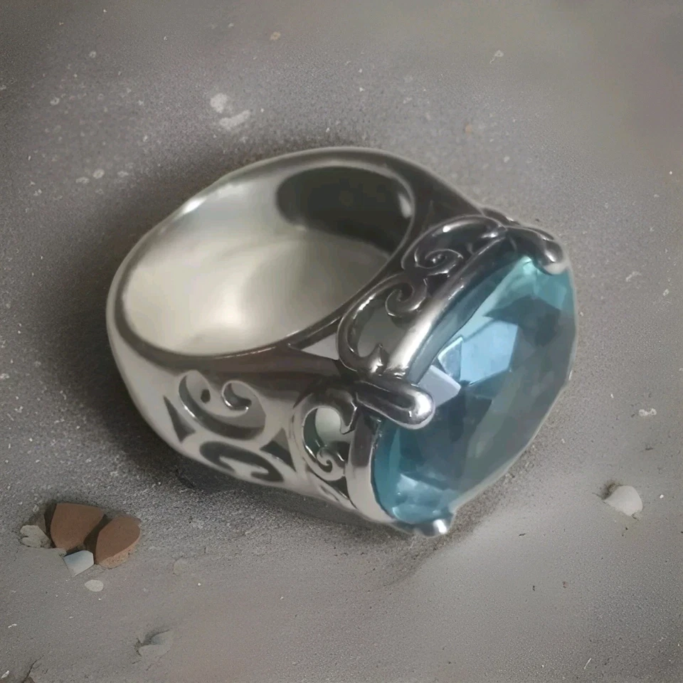 Anel Silpada 925 prata esterlina vidro multifacetado azul enseada tamanho 7 sem caixa  - Imagem 1 de 4