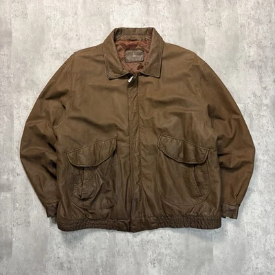 Chaqueta Bomber Vintage Años 90 Hunt Club Cuero Marrón Claro Talla 2XLT Foto 1 de 4