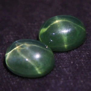 7.30 Ct 6 Rays Green Star Sapphire Cabochon Loose Gemstones Pair 11x9 mm - Picture 1 of 7