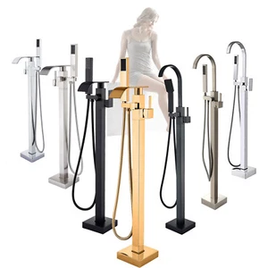 Tub Filler Freestanding Bathtub Faucet Floor Mounted Bathroom w/ Handle Shower - Picture 1 of 63
