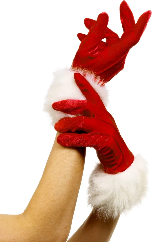 Santa Handschuhe Damen Deluxe Weiche Weihnachten Kostüm Rot & Weiß Handschuhe - Bild 1 von 1