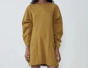 Zara Vestito Donna Manica Media Lunga Con Tasche, Colore Senape - Foto 1 di 6