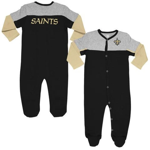 NWT New Orleans Saints Newborn Black/Gray Player Coverall Pajamas Cover