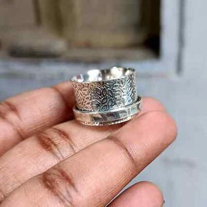 Spinner Ring, Handmade Ring, Anxiety Ring, 925 Silver Ring, Flower Spinner Ring, - Picture 1 of 5