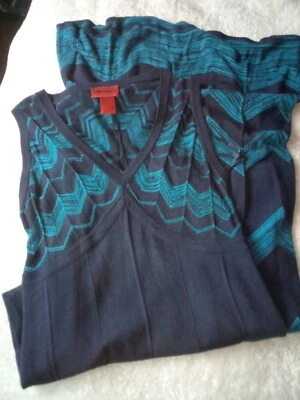 Vestido Suéter Missoni for Target Maxi EX Pequeño Azul Marino Verde Azulado Tejido Zig Zag Retro Boho Foto 1 de 3