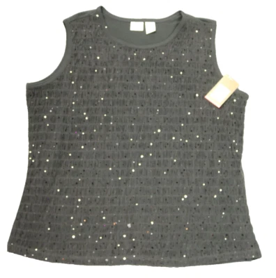 Merona Glittery Textured Front Sleeveless Blouse Tank Top Stretch Black 1X - Image 1 of 4