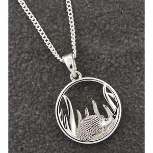 equilibrium Necklace Silver Plated - Country Hedgehog Round Pendant - Picture 1 of 3
