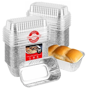Stock Your Home Disposable Aluminum Mini Loaf Pans with Lids, 1 lb (50 Pack) ... - Picture 1 of 8