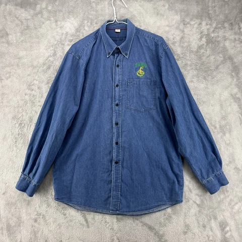 Cutter & Buck Vintage Twill Mens Size L Long Sleeve Button Down Shirt Denim Blue Cover
