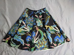 H&M Skirt Colorful Floral A Line Flared 3D Scuba Midi Skirt Womens Size 10 - Picture 1 of 11