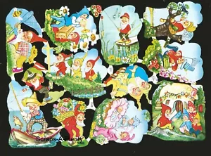 German Embossed Vintage Style Scrap Die Cut - Adorable Playful Gnomes EF7145 - Picture 1 of 1