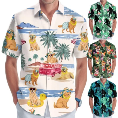 Mens Summer Hawaiian Shirt Floral Button Down Tops Tropical Beach Holiday Shirts - Image 1 of 4