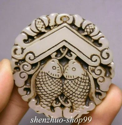 Colgantes antiguos de peces de palacio de dinastía de jade blanco chino de 4,5 cm Foto 1 de 4