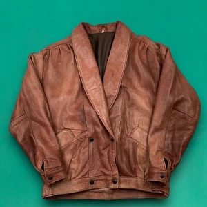European Vintage 80s Blazer Button Up Biker Soft Leather Jacket Brown L - Picture 1 of 6