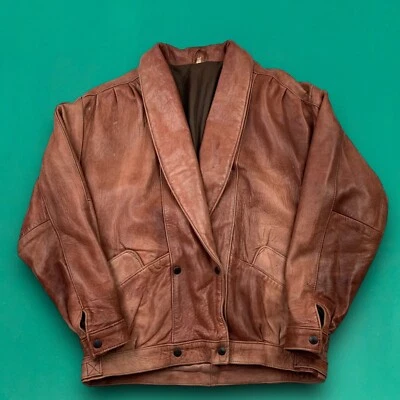 European Vintage 80s Blazer Button Up Biker Soft Leather Jacket Brown L - Image 1 of 4