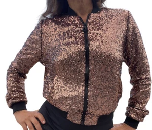 Eleven Paris Copper Sequined Bomber Jacket, Size 34 Euro Top Sweater Blouse - Picture 1 of 7