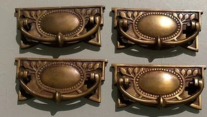 4 heavy vintage old style handles door brass furniture antiques 95 mm pulls B - Picture 1 of 3