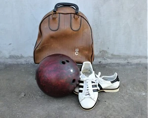 Adidas Vintage Bowling Sneakers UK 4 1/2 and Bowling Ball in Bag - Picture 1 of 11