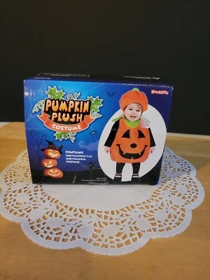 Pumpkin Costume w Hat Plush Orange Infant up to 24 Months Halloween Outfit - Image 1 of 3