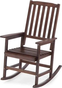 Acacia Wood Outdoor Rocking Chiar, Patio Rocker for Front Porch, Deck, Indoor - Picture 1 of 24