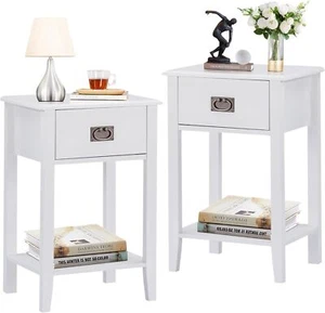 VECELO Nightstands Set of 2 End/Side Tables Living Room One Drawer, White - Picture 1 of 9