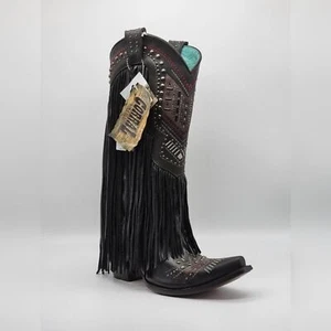 Corral Boot Sz 5 Black Western Boho FRINGE Tassel Swarovski Crystal WOMEN - Picture 1 of 3