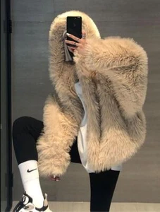 Women's 2024 Fashion Faux Fur Hooded Warm Thick Short Coat Jacket Overcoat 1223 - Picture 1 of 13