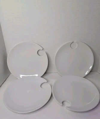 Vintage Libbey White Ceramic Appetizer Mingling 8" Plate Wine Holder set of 4 - Image 1 of 4