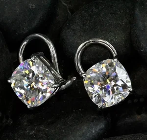 4.0 Ct Cushion Cut Lab Created Hoops Omega Back Earrings 14k White Gold Plated - Picture 1 of 10